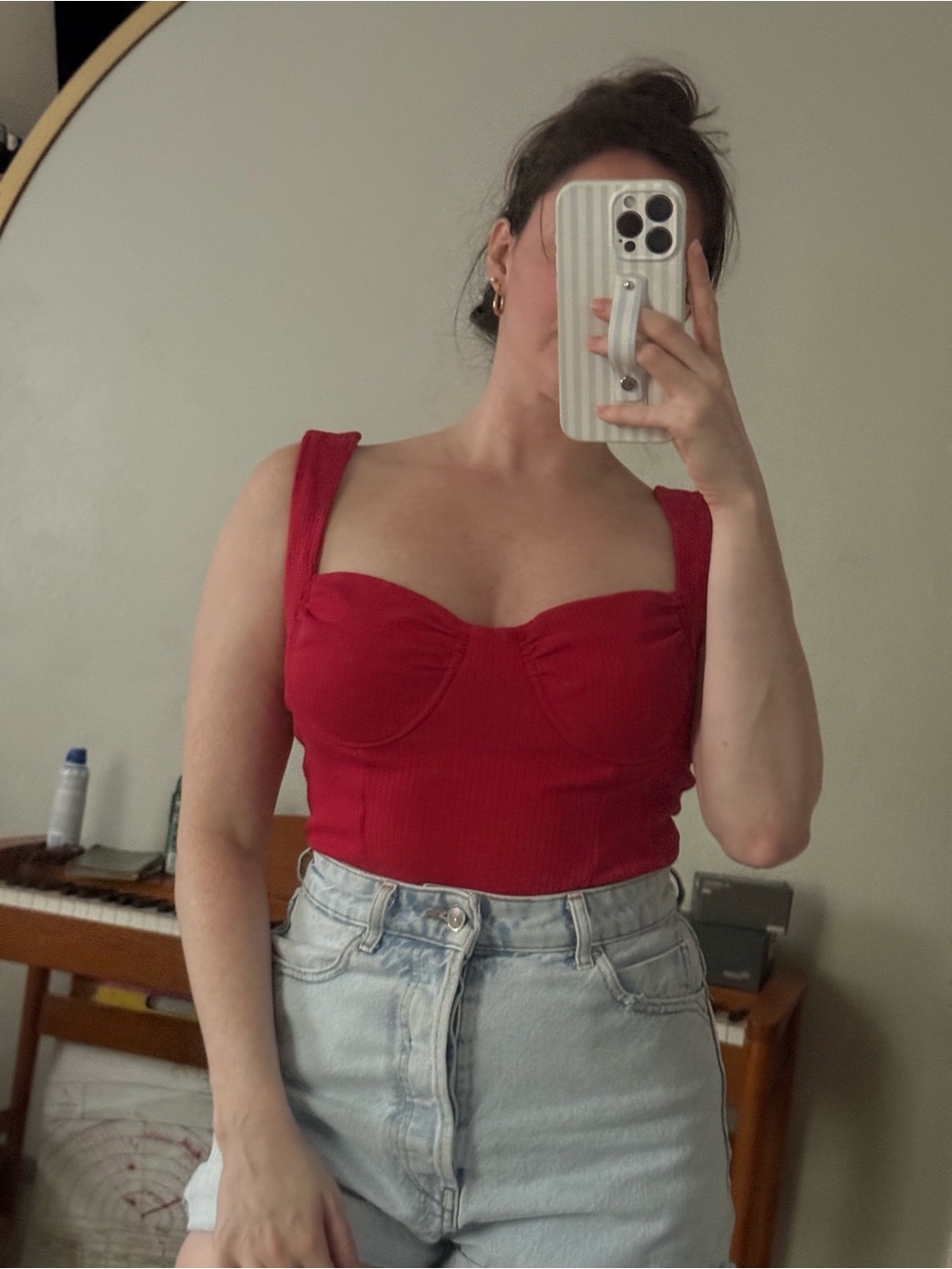 Red Ribbed Bustier Bodysuit - Picture 2 of 4